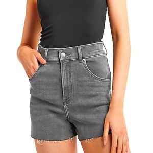 Express super high waisted raw hem mom jean shorts